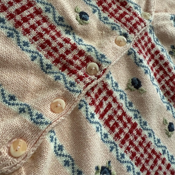 Vintage Tabi Floral Embroidered Pink and Red Knit Vest 100% Cotton Women’s XL - Picture 3 of 9